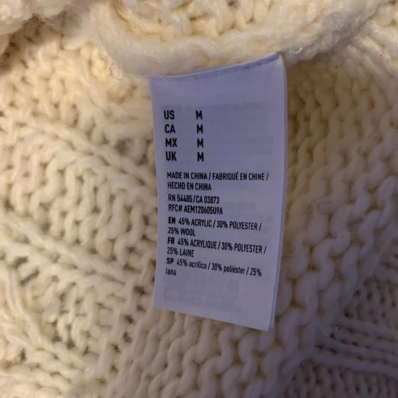 American eagle size medium cream chunky knit fishermans sweater crewneck wool - Picture 6 of 11